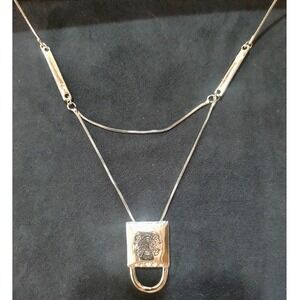 Silver Tone‎ Padlock Pendant Two Strand Layered Necklace Women's